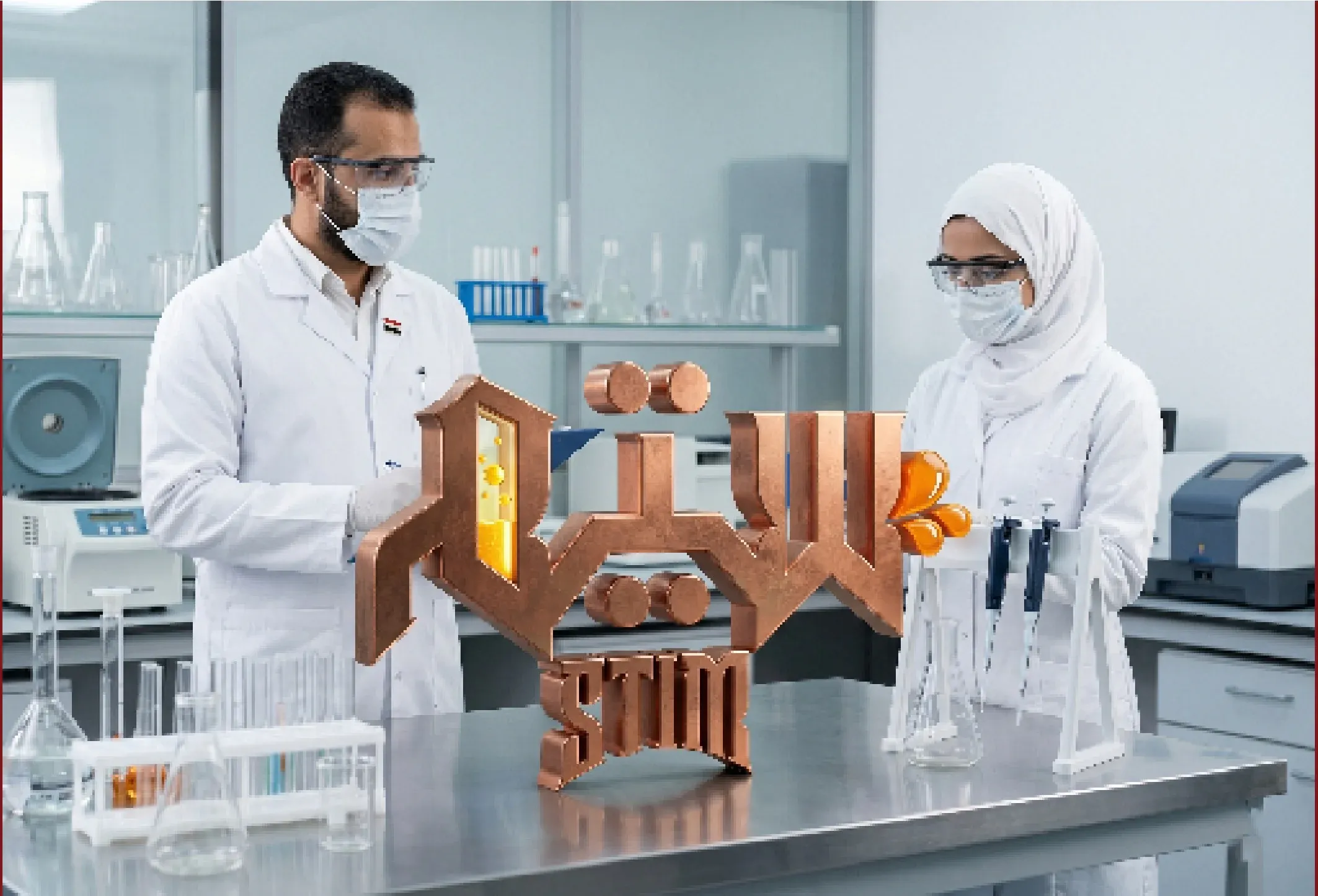 Two laboratory team members working beside Stim product samples